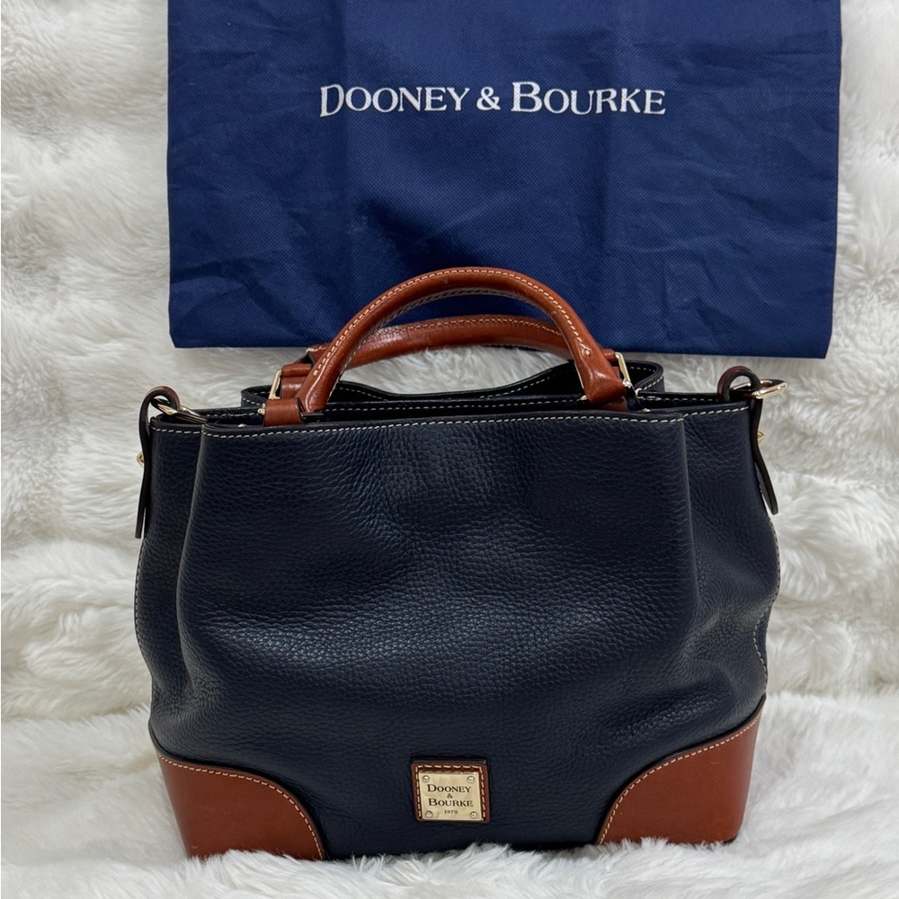 Dooney & Bourke Navy and Brown Pebbled Leather Satchel